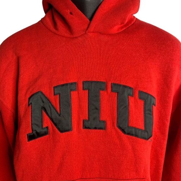 Vintage Russell Northern Illinois Hoodie Sweatshirt M Red Embroidered Pocket - Picture 2 of 6
